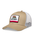 Alpinestars Cali 2.0 hoed, sportswear trucker pet in zand en wit met witte mesh achterkant en California bear patch.