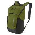 Alpinestars Defcon V2 rugzak, sportswear rugzak, militair groen met zwarte accenten, voorzien van het Astar-logo en verticale branding, mesh zijvakken en gevoerde airmesh schouderbanden