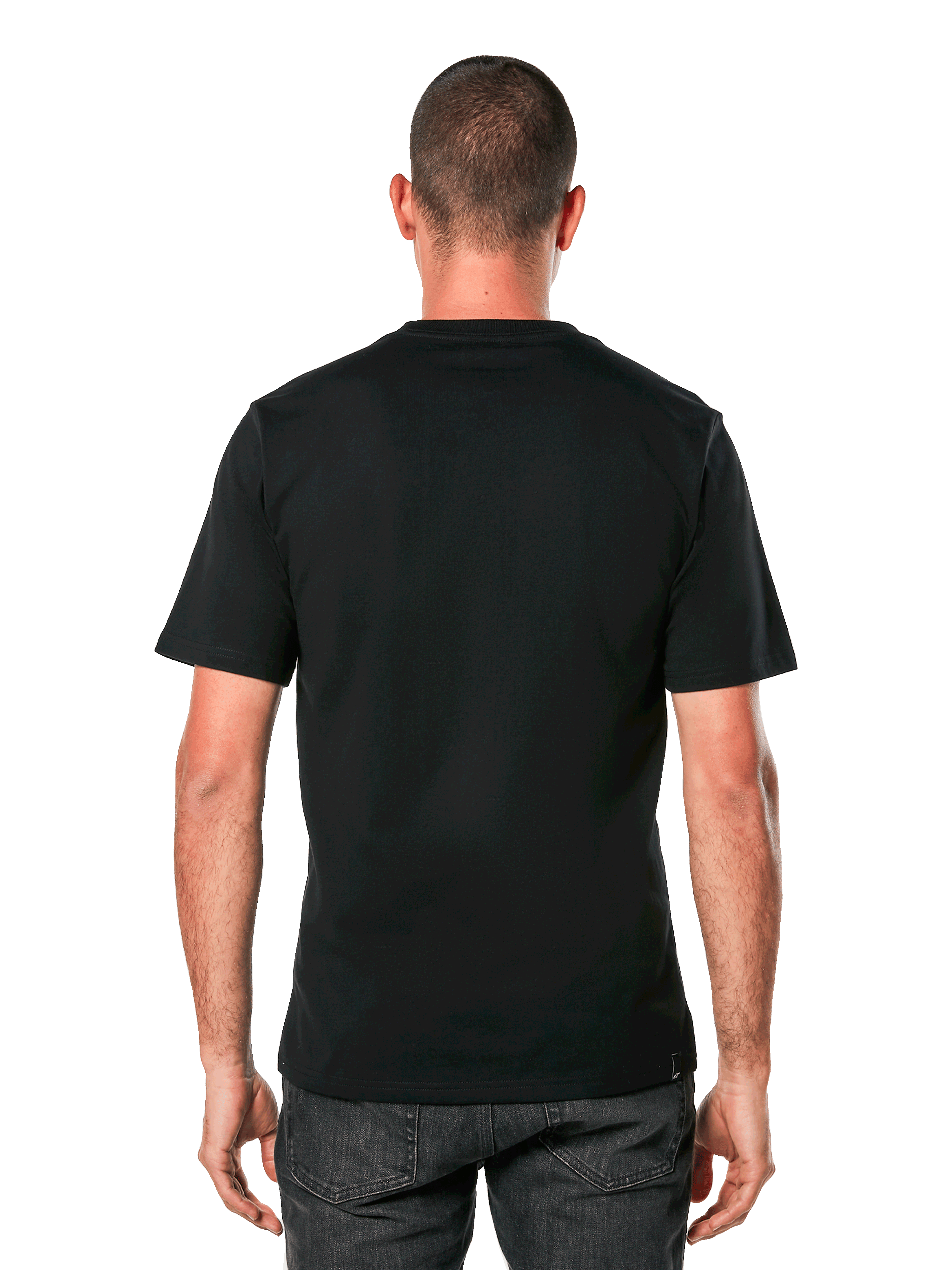 Alpinestars Ageless 2.0 CSF Tee, T-shirt met korte mouwen, zwart, achteraanzicht op model, effen ontwerp met cut and sew-pasvorm, casual motorsport-geïnspireerde sportkleding