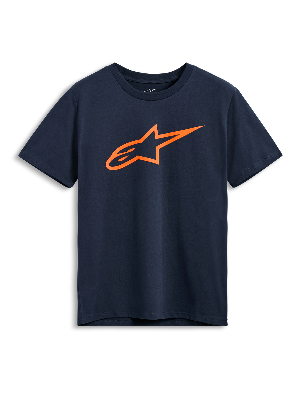 Alpinestars Ageless 2.0 CSF T-shirt, T-shirt met korte mouwen, marineblauw met oranje Astars-logo, casual motorsport sportkleding