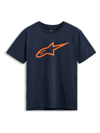 Alpinestars Ageless 2.0 CSF T-shirt, T-shirt met korte mouwen, marineblauw met oranje Astars-logo, casual motorsport sportkleding