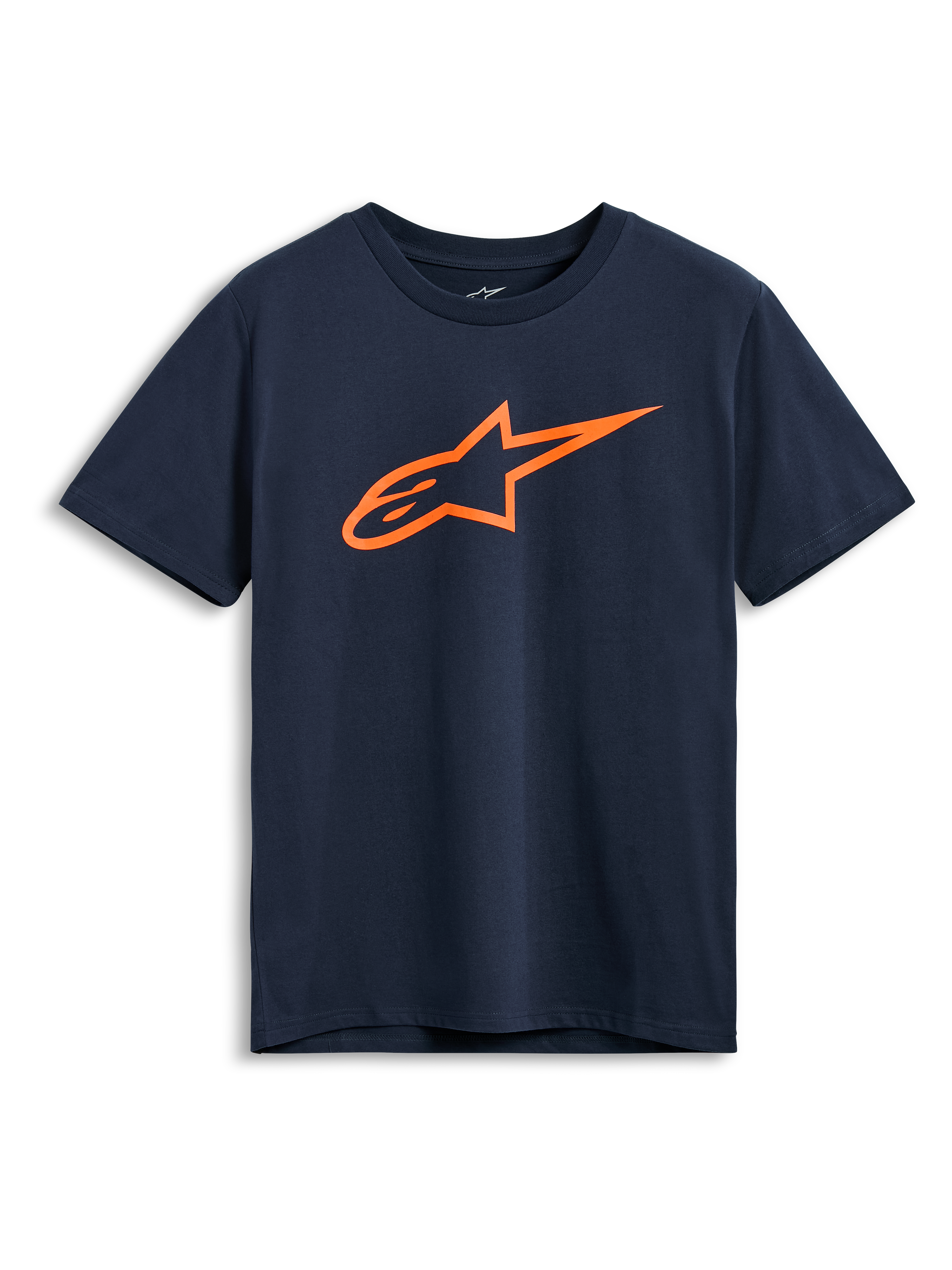Alpinestars Ageless 2.0 CSF T-shirt, T-shirt met korte mouwen, marineblauw met oranje Astars-logo, casual motorsport sportkleding