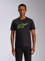 Alpinestars Ageless 2.0 CSF Tee, Short Sleeve T-Shirt, Black with Lime Green Alpinestars MX Helmet Graphic, Casual Motorsport Streetwear