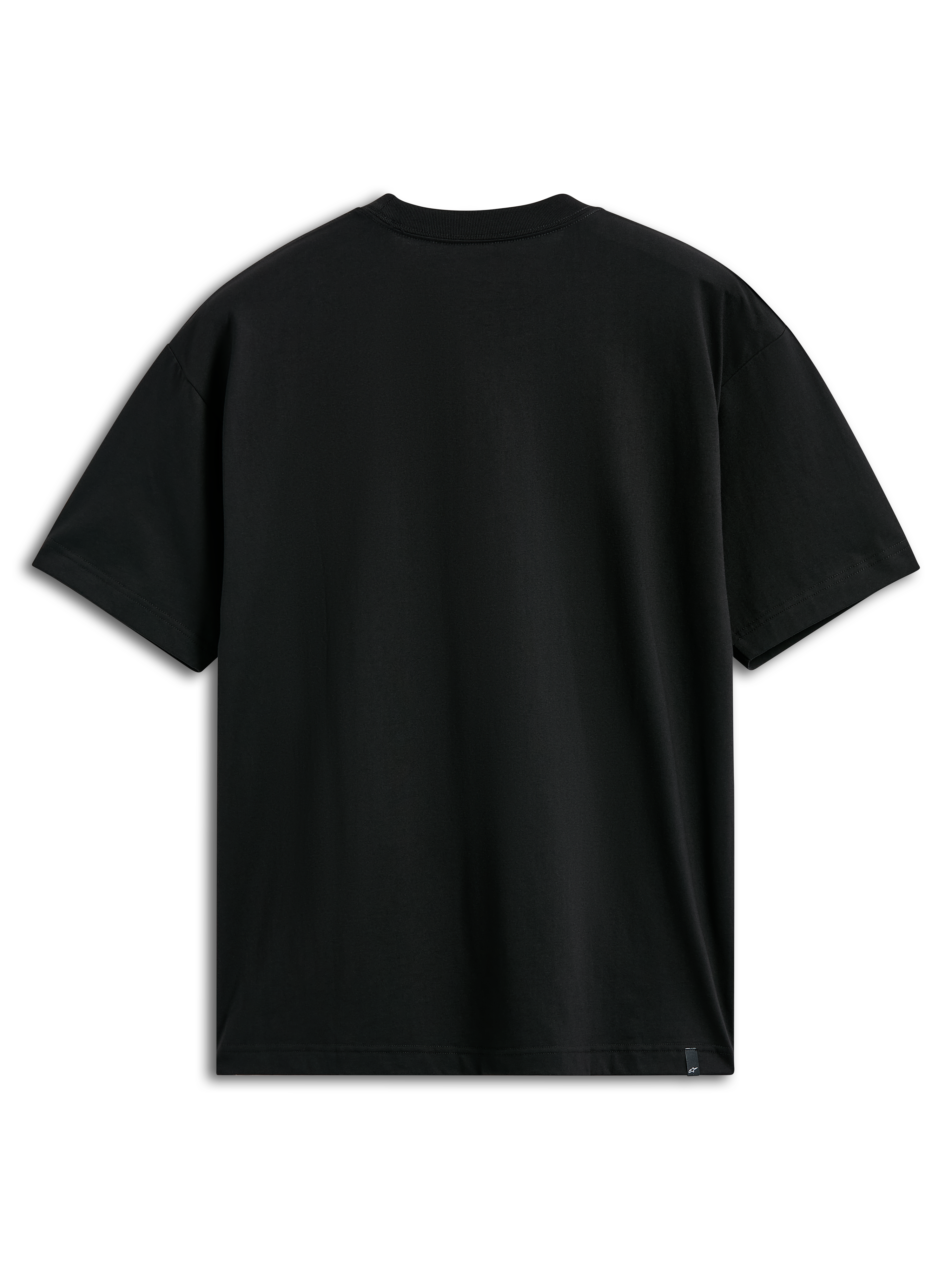 Alpinestars Ageless Shadow CSF Tee, Back view, Short Sleeve T-Shirt, Black, featuring a plain back with a small logo tag at the hem, Casual Motorsport Streetwear