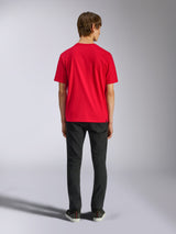 Alpinestars Ageless Shadow CSF Tee, Short Sleeve T-Shirt, Red, Back view on model paired with black pants, Casual Motorsport Streetwear