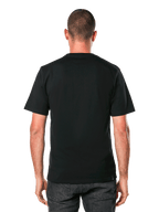 Alpinestars Always 2.0 CSF Tee, T-shirt met korte mouwen, zwart, achteraanzicht met effen rugontwerp, gedragen door model, casual motorsport streetwear