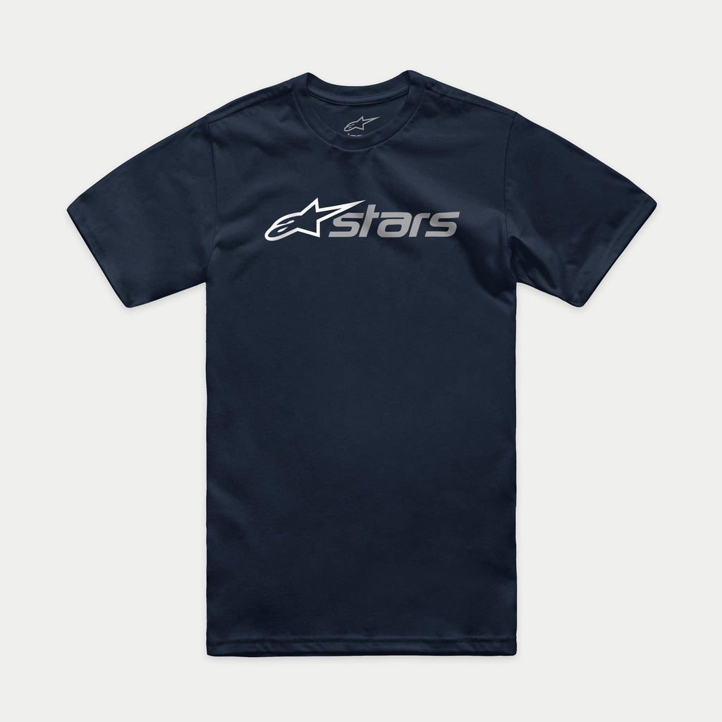 Alpinestars Blaze 2.0 CSF Tee, T-shirt met korte mouwen, marineblauw, wit en grijs Blaze 2.0 logo op de borst, casual motorsport streetwear