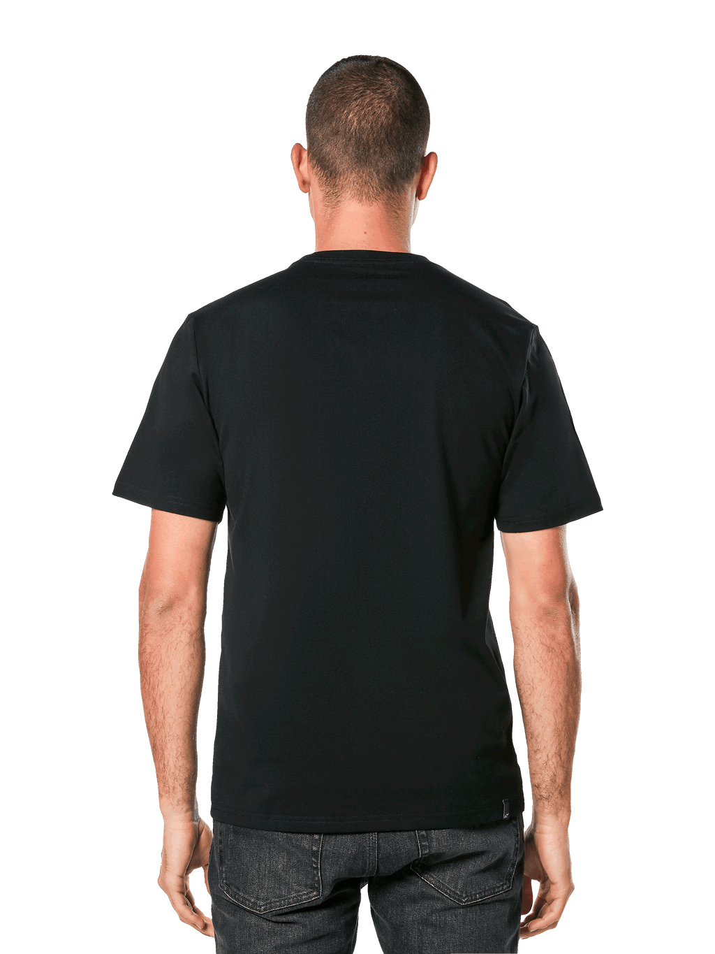 Alpinestars MX Helmet CSF Tee, T-shirt met korte mouwen, zwart, achteraanzicht op model, casual motorsport streetwear