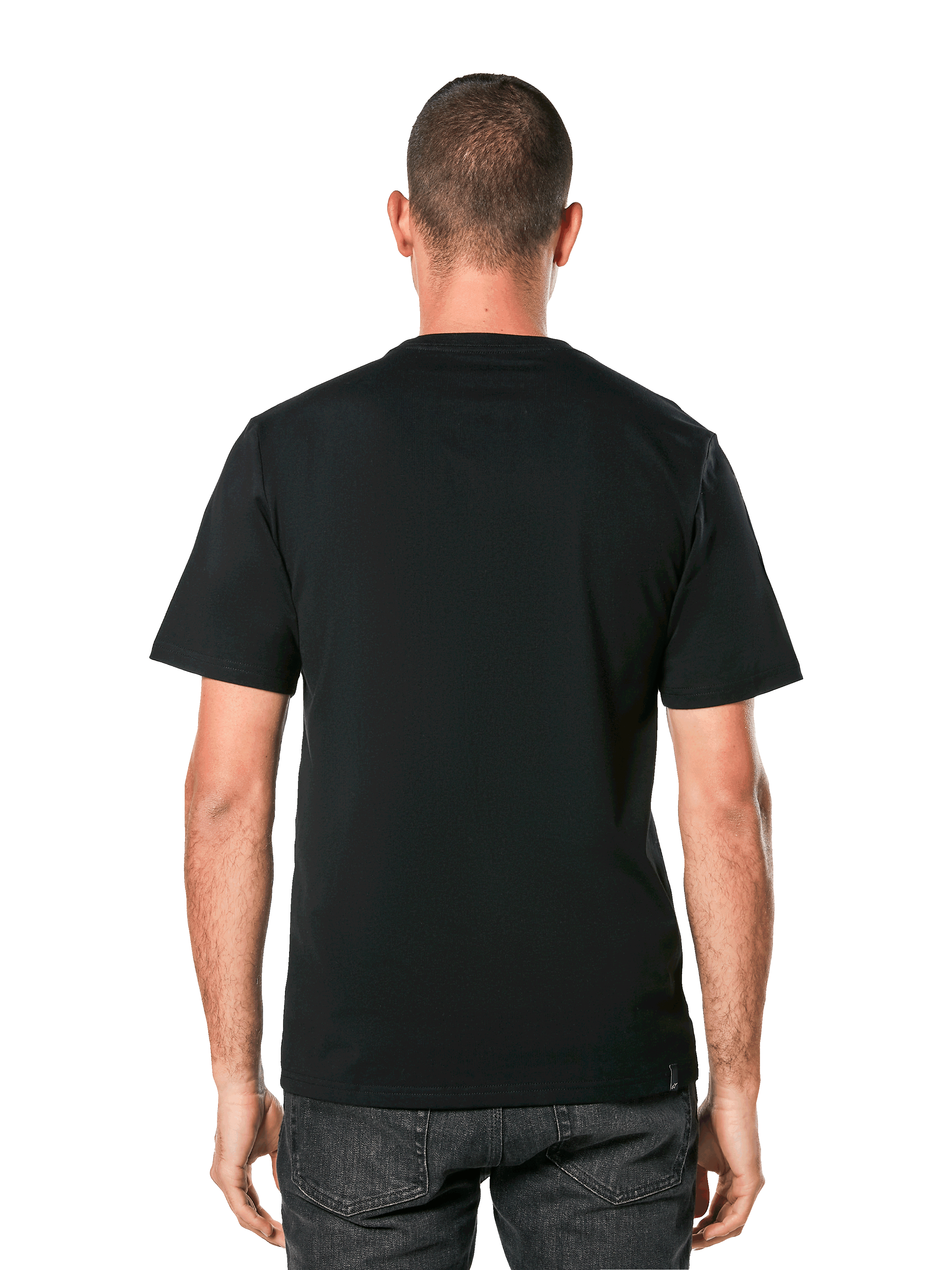 Alpinestars MX Helmet CSF Tee, T-shirt met korte mouwen, zwart, achteraanzicht op model, casual motorsport streetwear
