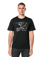 Alpinestars MX Helmet CSF T-shirt, T-shirt met korte mouwen, zwart, witte geometrische motorcrosshelm graphic met oranje ster-logo, casual motorsport streetwear