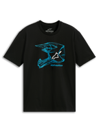 Alpinestars CSF Tee, T-shirt met korte mouwen, zwart en blauw, blauwe MX-helmgrafiek in lijntekening met wit logo, casual motorsportkleding