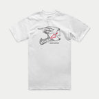 Alpinestars MX Helmet CSF Tee, T-shirt met korte mouwen, wit, grafische afbeelding van een zwarte motorcrosshelm op de voorkant met rood sterlogo en Alpinestars-woordmerk, casual motorsport-geïnspireerde sportkleding