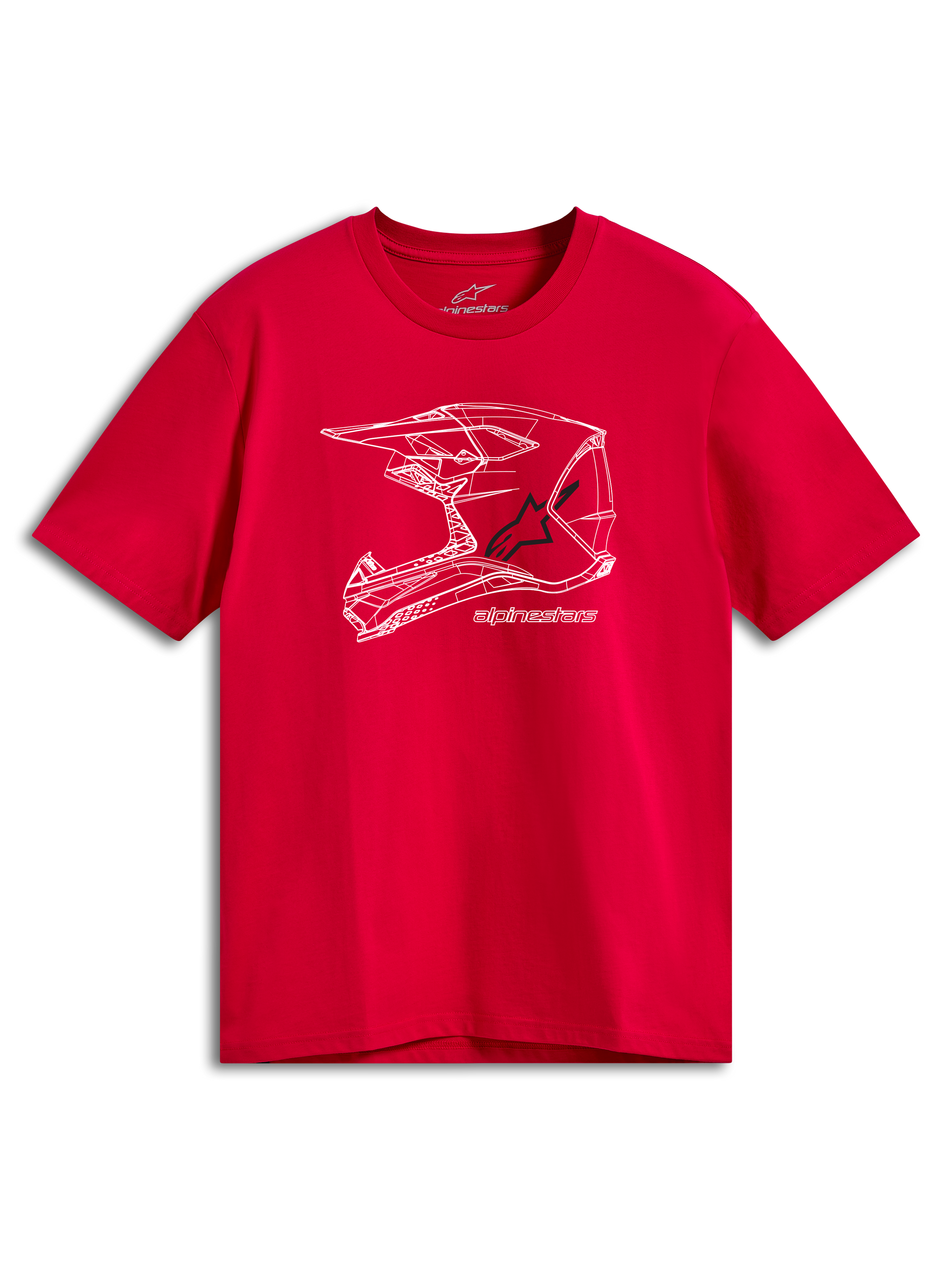Alpinestars CSF Tee, T-shirt met korte mouwen, rood, witte grafische MX-helm print op de voorzijde, casual motorsport streetwear