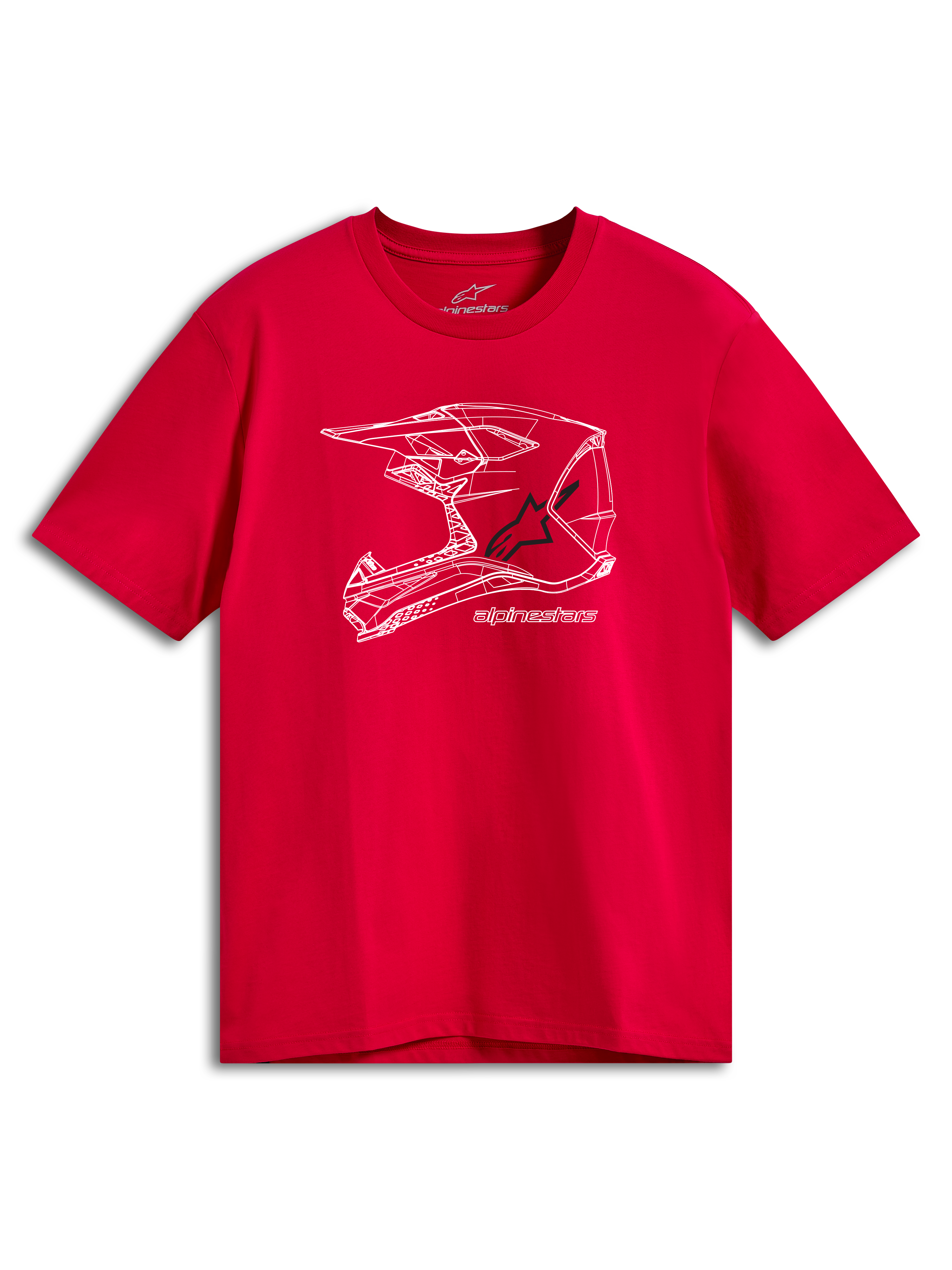 Alpinestars CSF Tee, T-shirt met korte mouwen, rood, witte grafische MX-helm print op de voorzijde, casual motorsport streetwear