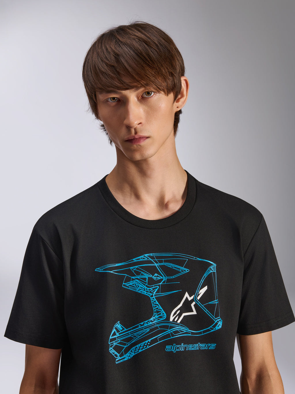 Alpinestars CSF Tee, T-shirt met korte mouwen, zwart, blauwe MX-helm graphic met wit logo, casual motorsportkleding