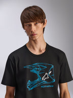Alpinestars CSF Tee, T-shirt met korte mouwen, zwart, blauwe MX-helm graphic met wit logo, casual motorsportkleding