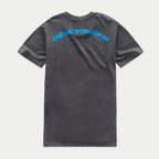 Alpinestars Horizon CSF Tee, T-shirt met korte mouwen, antracietgrijs, achteraanzicht met blauw boogvormig Alpinestars-woordmerk over de schouders, casual sportkleding