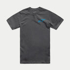 Alpinestars Horizon CSF Tee, T-shirt met korte mouwen, antracietgrijs met blauw Alpinestars Ageless-logo, casual motorsport sportkleding