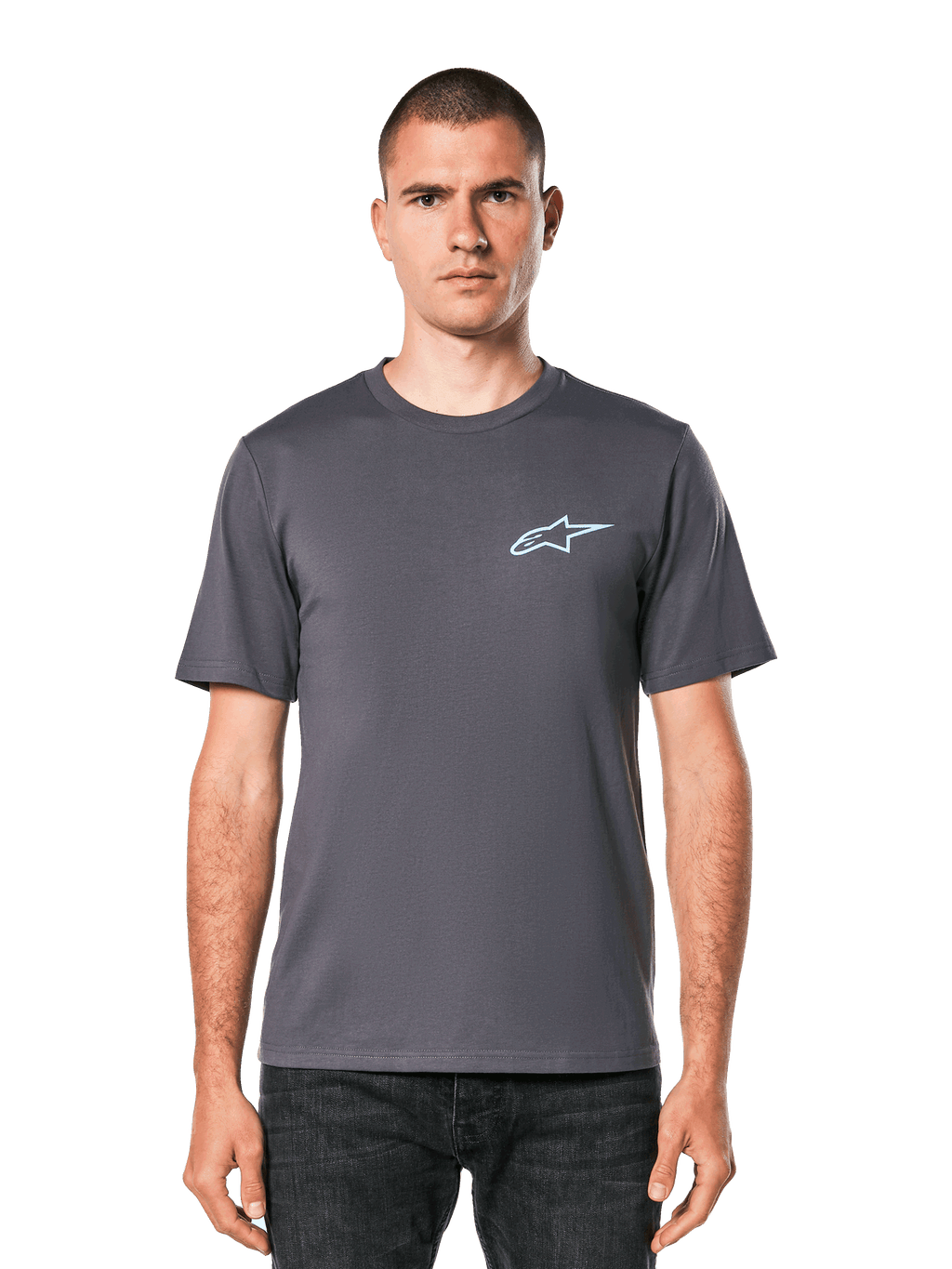 Alpinestars Horizon CSF T-shirt, T-shirt met korte mouwen, donkergrijs, lichtblauw Ageless-logo op de borst, casual motorsport streetwear