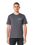 Alpinestars Horizon CSF T-shirt, T-shirt met korte mouwen, donkergrijs, lichtblauw Ageless-logo op de borst, casual motorsport streetwear