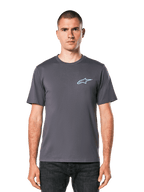 Alpinestars Horizon CSF T-shirt, T-shirt met korte mouwen, donkergrijs, lichtblauw Ageless-logo op de borst, casual motorsport streetwear