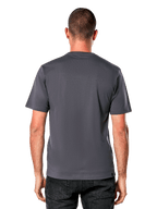 Alpinestars Galun CSF Tee, T-shirt met korte mouwen, antraciet, effen achteraanzicht, gedragen met zwarte jeans, casual motorsport streetwear