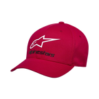 Alpinestars Always 2.0 pet, baseballpet, rood, wit ster-logo en zwarte Alpinestars-tekst, gebogen klep, gestructureerde kroon, casual motorsport-geïnspireerde streetwear