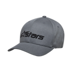 Alpinestars Blaze 2.0 pet, antraciet zwarte baseballcap met gebogen klep, zwart Alpinestars-logo met textuur op de voorkant, casual motorsport-geïnspireerd ontwerp