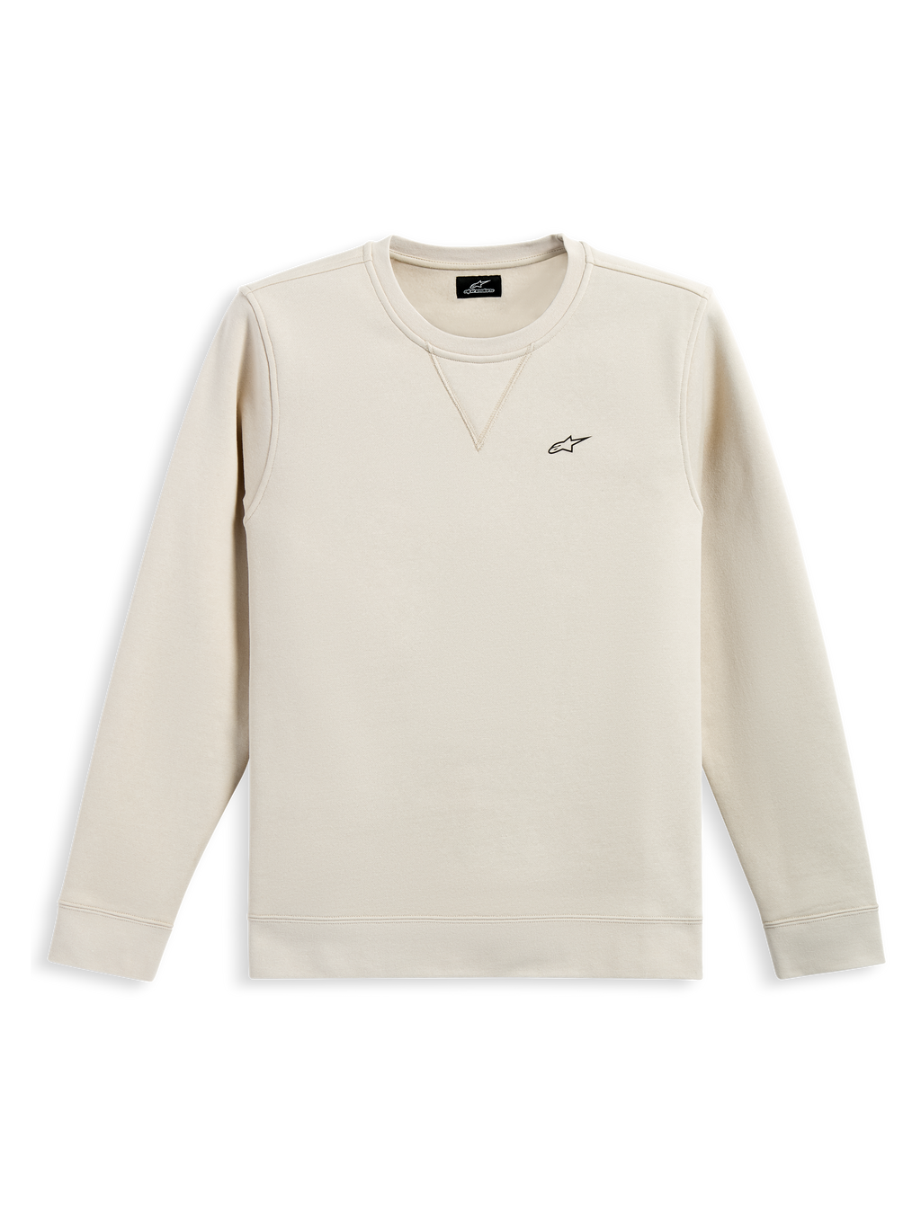 Alpinestars Positive Crew, crewneck sweatshirt, Off White, klein zwart Alpinestars-logo op de borst, geribbelde kraag met V-stiksel detail, geribbelde manchetten en zoom, casual op motorsport geïnspireerde streetwear