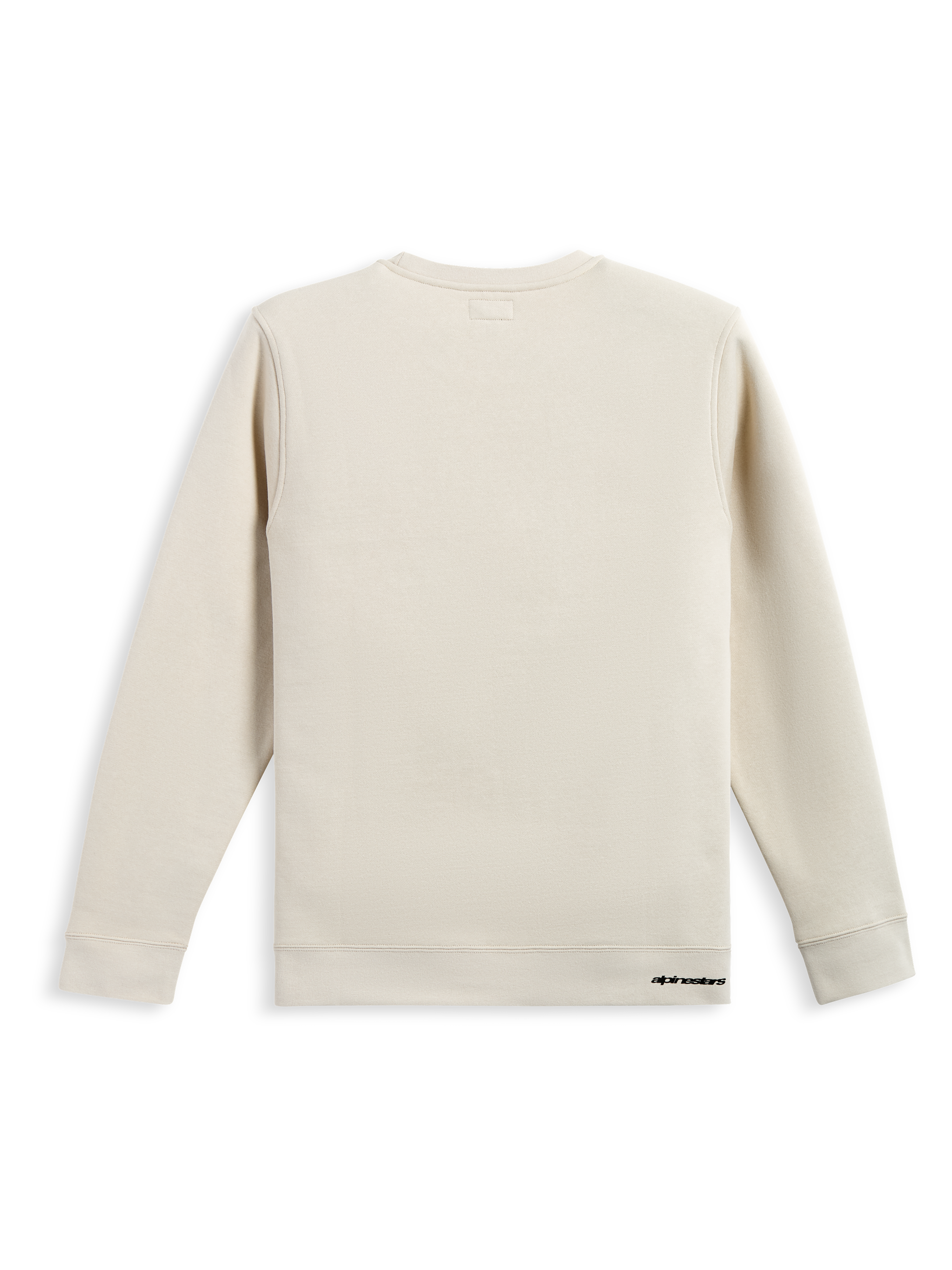 Alpinestars Positive Crew, off-white trui met lange mouwen, achteraanzicht, subtiel branding, casual sportswear.