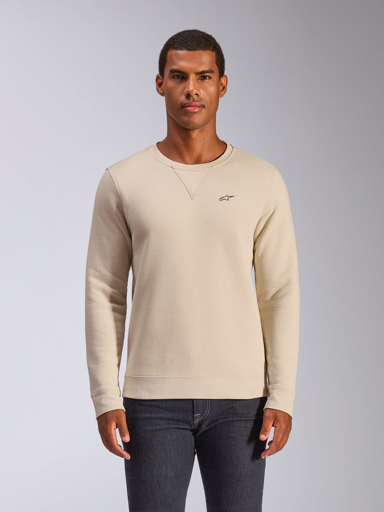 Alpinestars Positive Crew, crewneck sweatshirt, off-white, voorzien van een klein zwart ster-logo op de borst, V-stiksel bij de kraag, geribbelde manchetten en zoom, casual motorsport-geïnspireerde streetwear