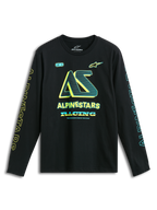 Alpinestars Ayess CSF Long Sleeve Tee, Black sportswear t-shirt featuring yellow and blue chest and sleeve logo graphics