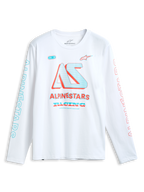 Alpinestars Ayess Csf T-shirt met lange mouwen, wit, meerkleurige racegraphics op de borst en mouwen, casual sportswear.