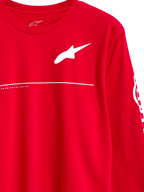 Alpinestars Committed CSF Tee, t-shirt met lange mouwen, rood, wit Astars-logo met Premium Racewear-tekst en horizontale lijn, casual motorsport streetwear