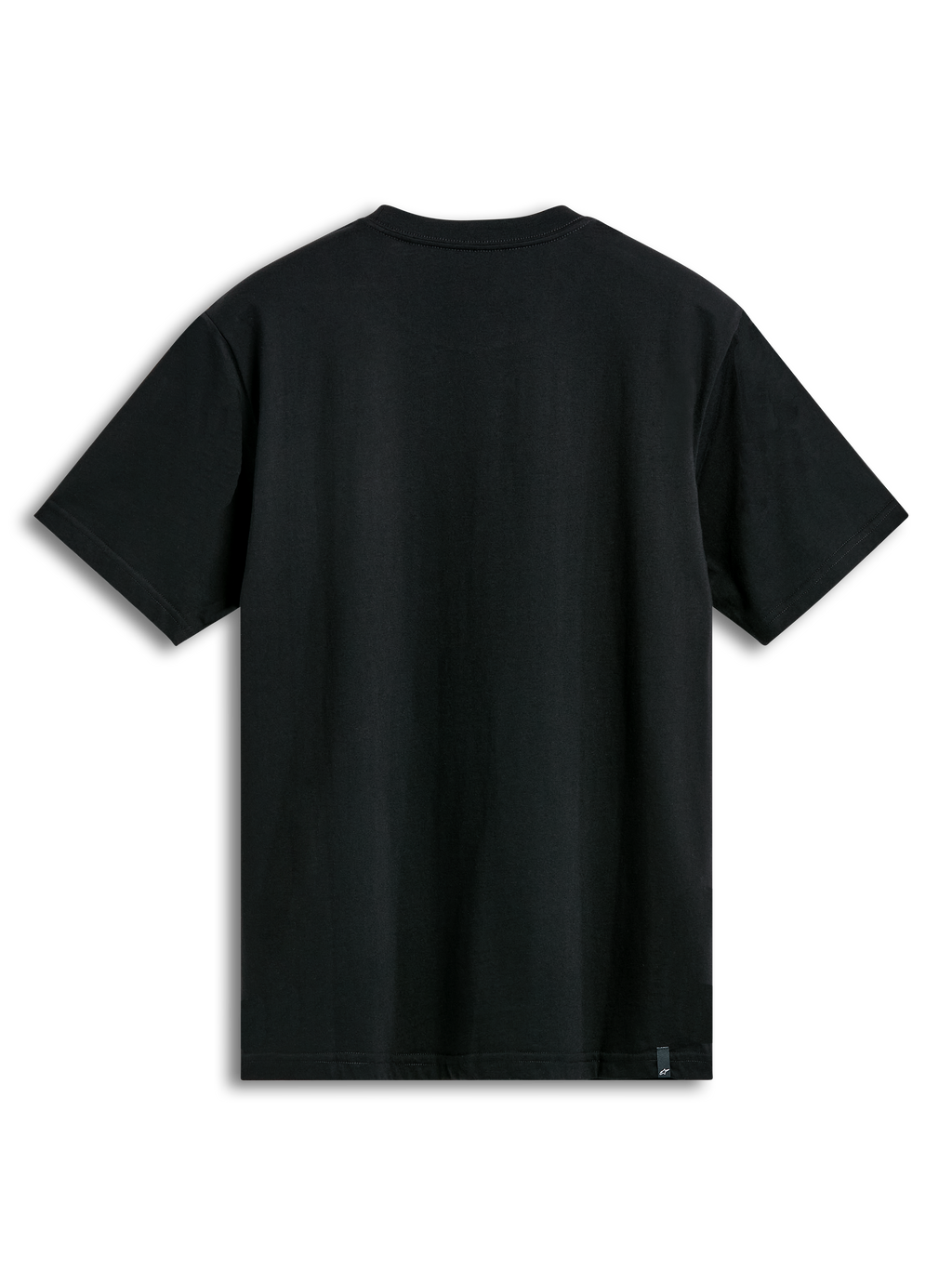 Alpinestars Semicircle CSF Tee, T-shirt met korte mouwen, zwart, achteraanzicht met effen stof en klein merklabel aan de onderzoom, casual motorsport streetwear