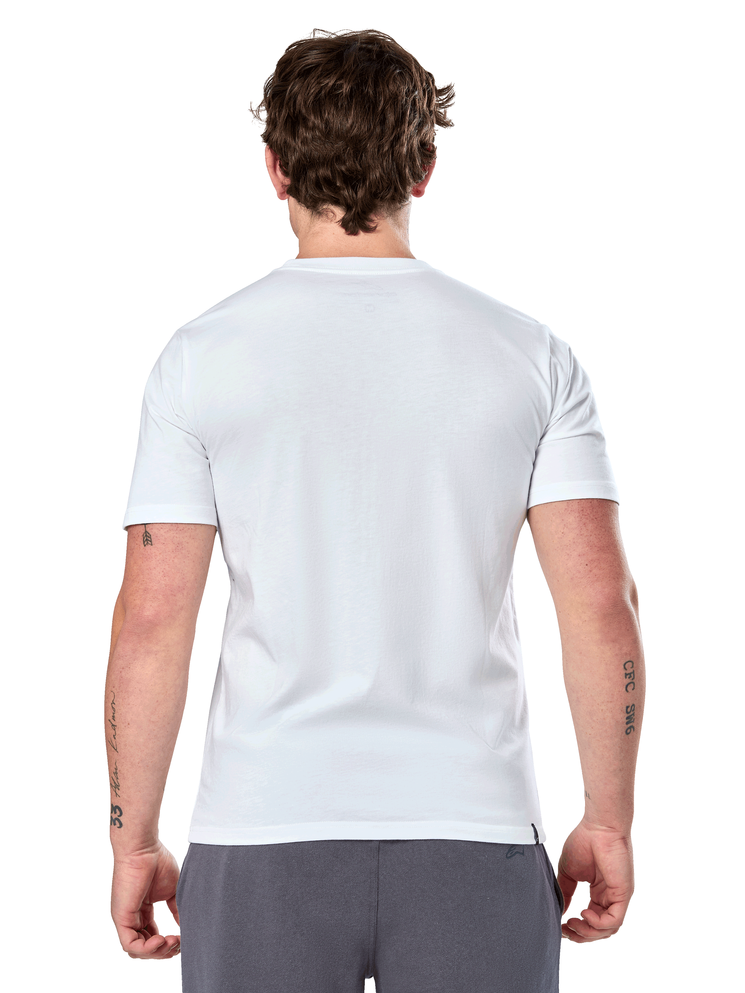 Alpinestars Geografica CSF Tee, T-shirt met korte mouwen, wit, achteraanzicht, gedragen door model met grijze broek, casual motorsport streetwear