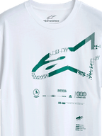 Alpinestars Geografica CSF Tee, T-shirt met korte mouwen, wit, groen Multi-Tech Astars-logo met geometrische en gepixelde graphics, casual motorsport streetwear