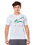 Alpinestars Geografica CSF Tee, wit T-shirt met korte mouwen met groene multi-tech Astars-graphic en technische symbolen, casual motorsport-sportkleding