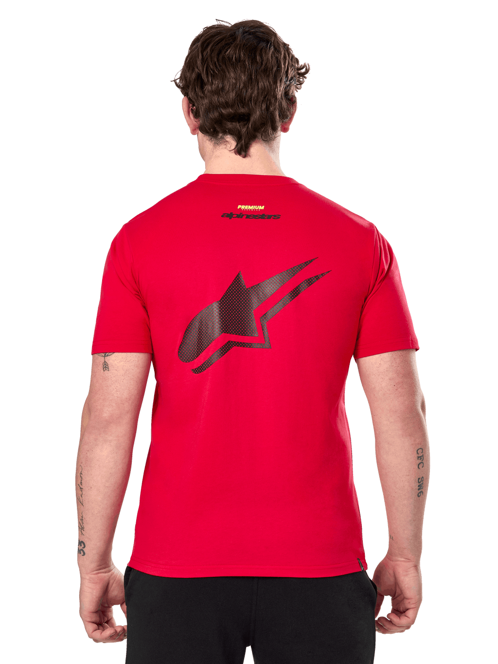 Alpinestars Formulate CSF Tee, T-shirt met korte mouwen, rood, groot zwart geperforeerd Astars-logo op de rug, casual motorsport-geïnspireerd ontwerp