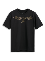 Alpinestars Luxo CSF Tee, T-shirt met korte mouwen, zwart, metallic goudkleurig Astars-logo met stersymbool op de borst, casual motorsport streetwear