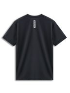 Alpinestars Point Performance Tee, T-shirt met korte mouwen, zwart, achteraanzicht met verticale witte Astars-logoprint bij de nek, vochtafvoerende performance sportkleding