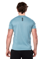 Alpinestars Point Performance T-shirt met korte mouwen, Ice Blue, achteraanzicht met klein verticaal zwart 'astars' tekstlogo op de bovenrug, vochtafvoerende prestatiestof, casual sportkleding