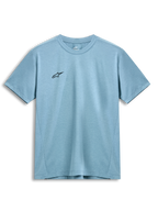 Alpinestars Point Performance Tee, T-shirt met korte mouwen, ijsblauw, klein zwart sterlogo op de borst, ronde hals, duurzame prestatiegerichte vochtafvoerende stof, casual motorsport streetwear