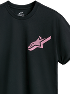 Alpinestars Attrition Performance Tee, T-shirt met korte mouwen, zwart met roze Astars-logo op de borst, ronde hals, performance sportswear