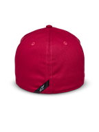 Alpinestars Elemental pet, rood, achteraanzicht, flex-back ontwerp met gestructureerde kroon, stretch keperstof, voorzien van een klein zwart label met wit Alpinestars-logo, casual motorsport-geïnspireerde hoofdbedekking