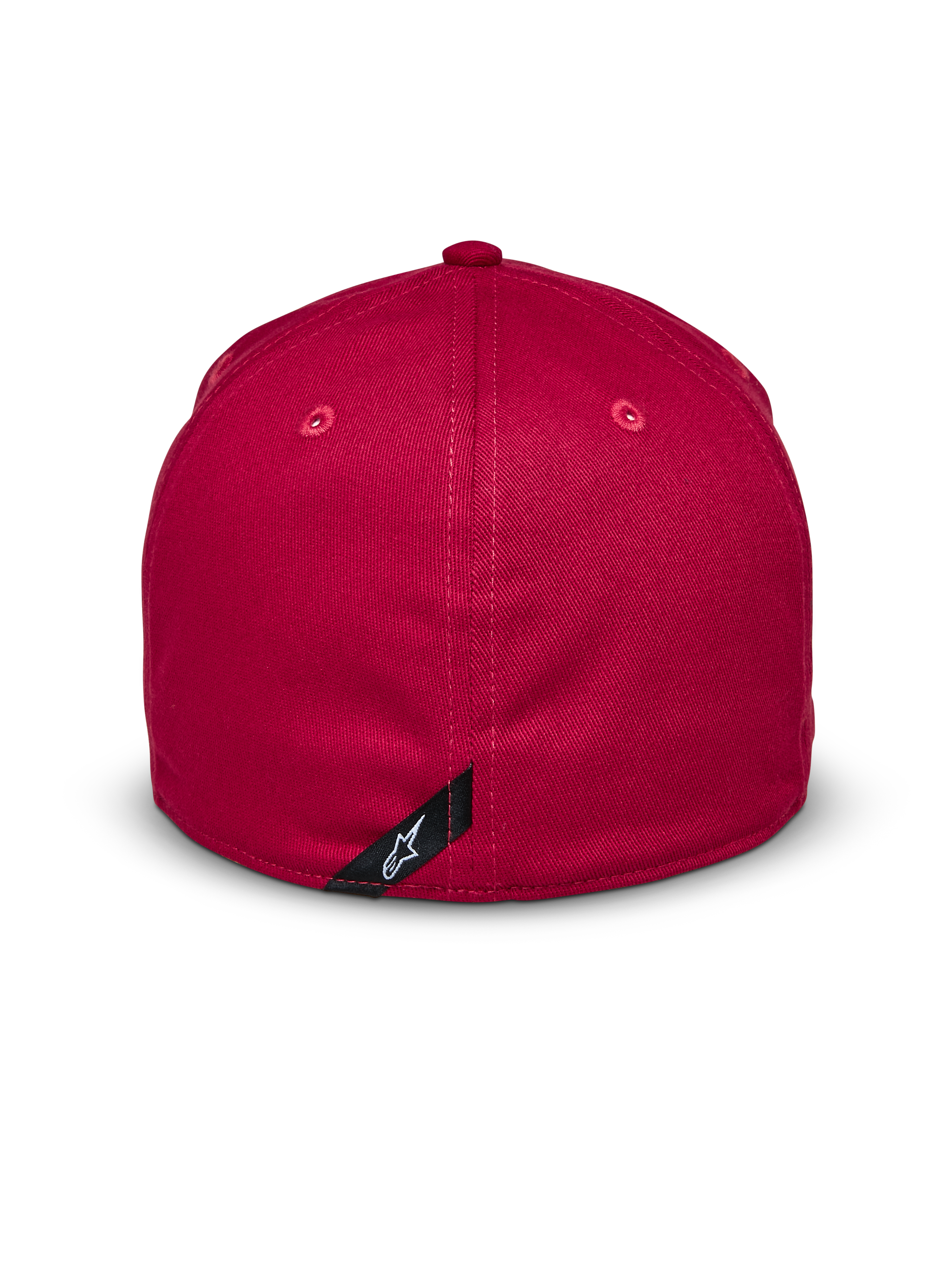 Alpinestars Elemental pet, rood, achteraanzicht, flex-back ontwerp met gestructureerde kroon, stretch keperstof, voorzien van een klein zwart label met wit Alpinestars-logo, casual motorsport-geïnspireerde hoofdbedekking