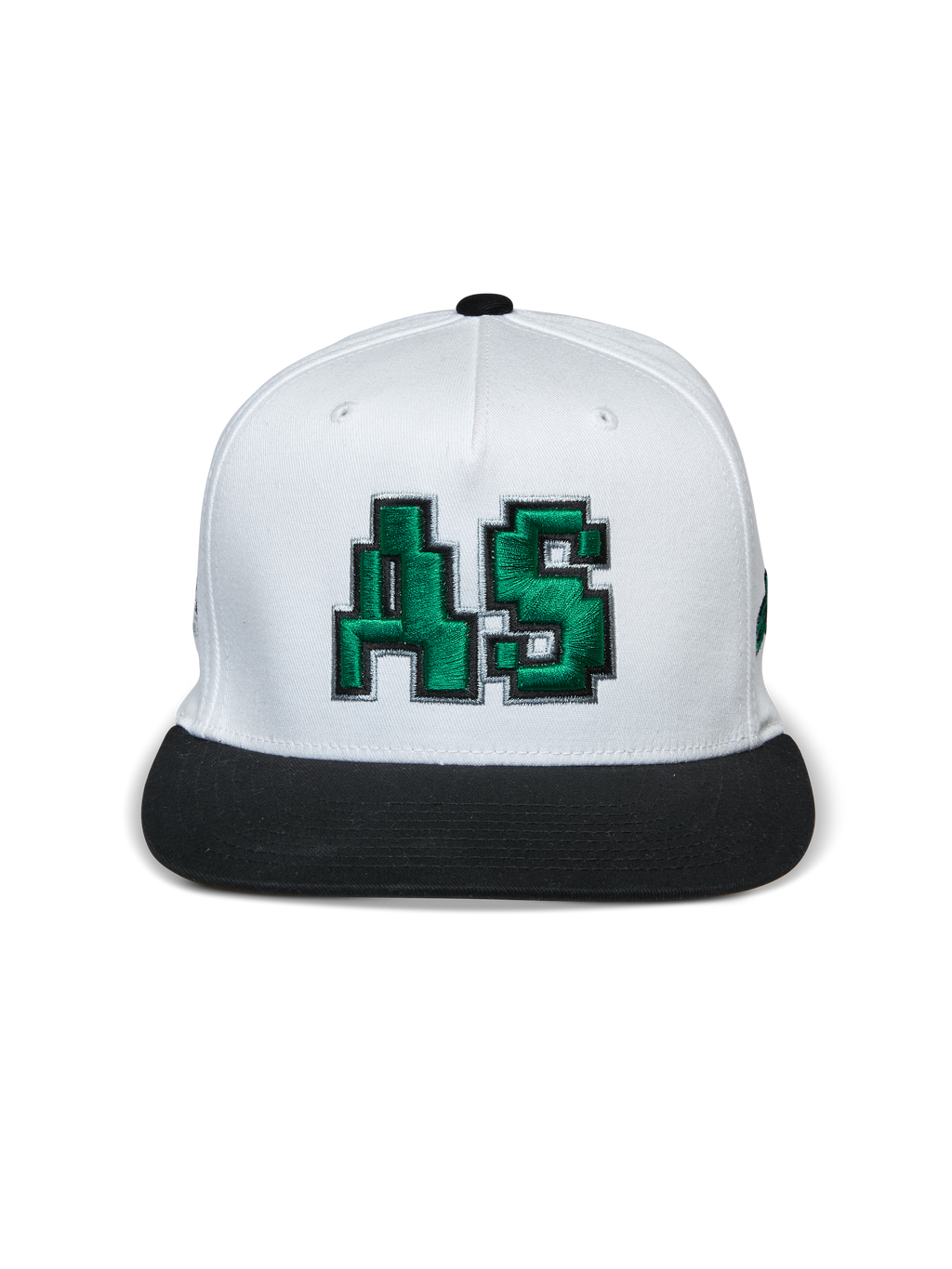 Alpinestars Franchise pet, pet met platte klep, wit en zwart, groen 3D geborduurd AS-logo op de voorkant, gestructureerde kroon met zwarte platte klep, casual op motorsport geïnspireerde hoofdbedekking