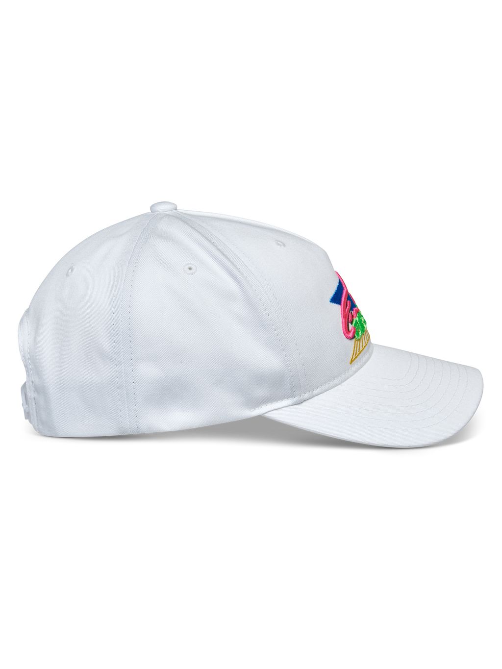 Alpinestars Vivid pet, wit, zijaanzicht, semi-gestructureerde baseballcap met lage kroon en gebogen klep, katoenen twill-stof, voorzien van levendig meerkleurig borduurwerk op de voorkant, casual pet