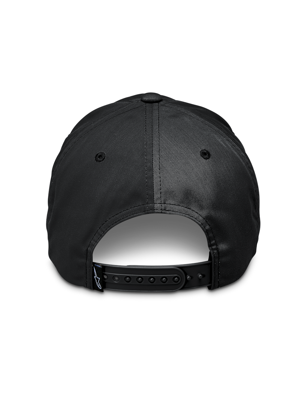 Alpinestars Tyler pet, zwart, achteraanzicht met verstelbare snapback-sluiting, klein logolabel op de band, gerecyclede polyester keperstof, casual sportkleding accessoire