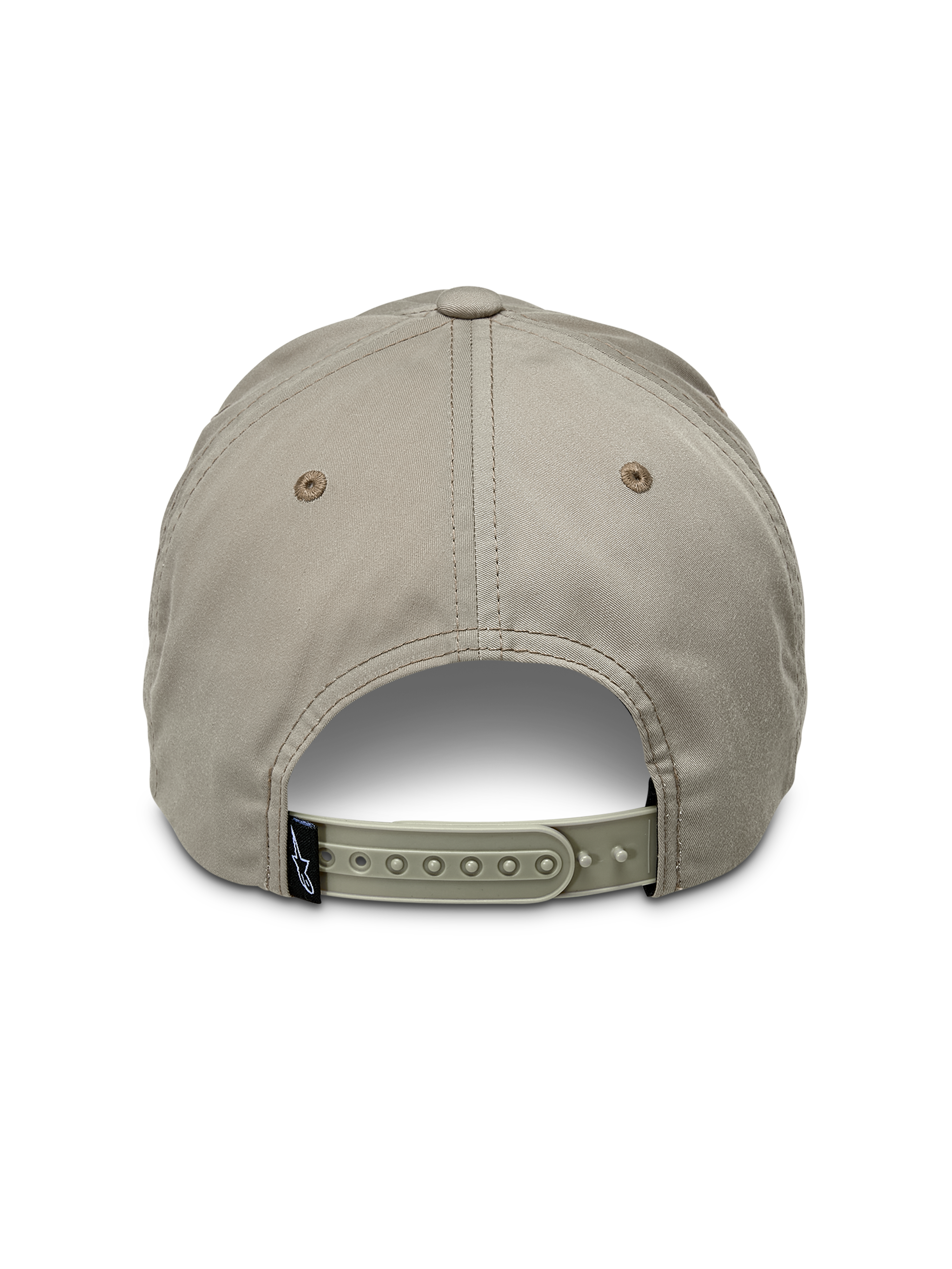 Alpinestars Tyler Pet, Khaki, achteraanzicht met verstelbare snapback-sluiting en klein zwart merklabel, ongestructureerd ontwerp met lage kroon van gerecyclede keperstof, casual sportpet